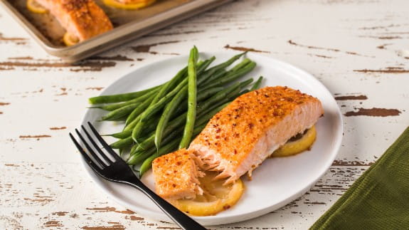 salmon dish on a kitchen table