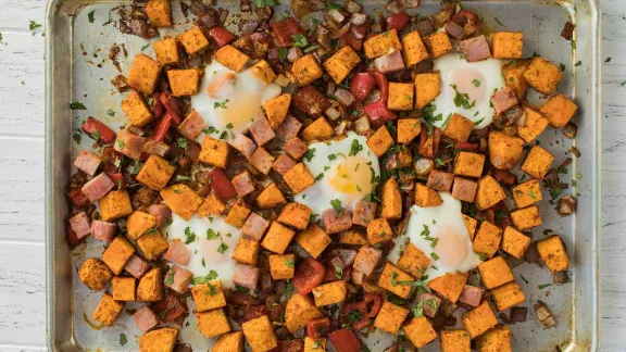 Baked Eggs and Sweet Potato Hash