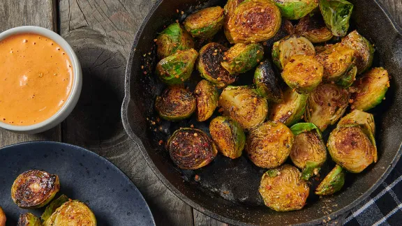 Smoked-Applewood-Brussels-Sprouts-with-Red-Pepper-Dip
