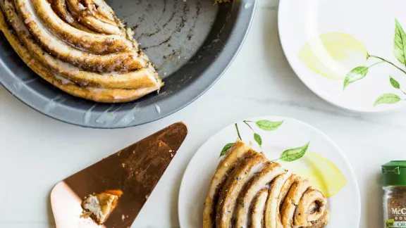Cinnamon Roll Cake with Lemon Mascarpone Frosting