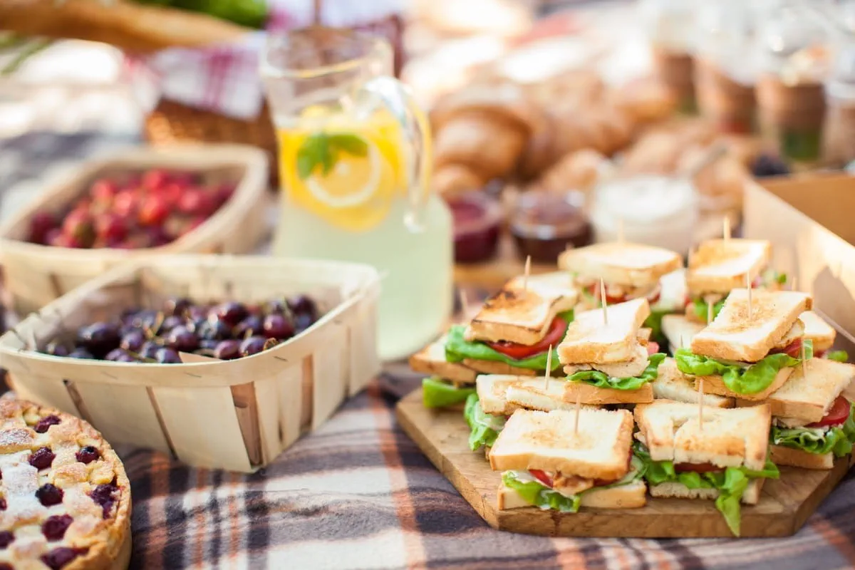 sandwiches, fruit and picnic friendly food