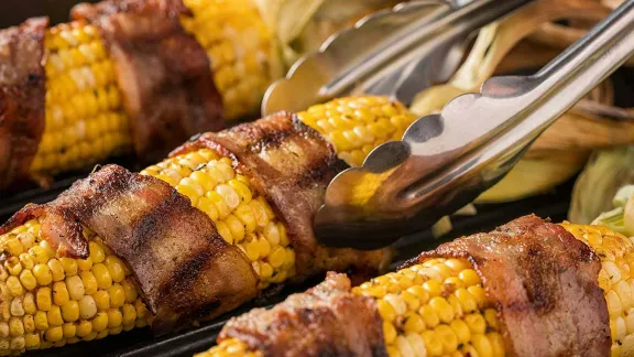 Bacon Wrapped Grilled Corn with Maple Bacon Butter