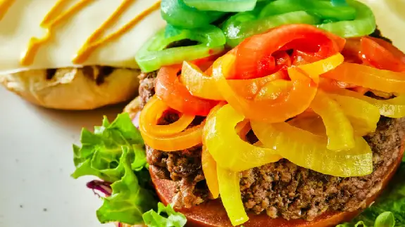 Rainbow Mustard Pickled Onion Burger