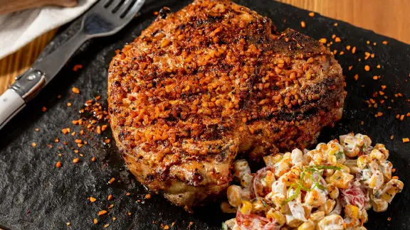 Grilled-Pork-Porterhouse-with-Creamy-Corn-Salad
