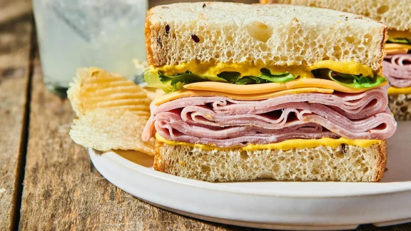 Ham and Cheese Sandwich with Creamy Yellow Mustard