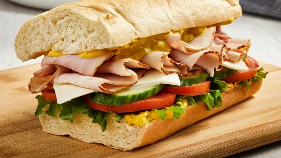 Ham and Turkey Sub with Creamy Yellow Mustard