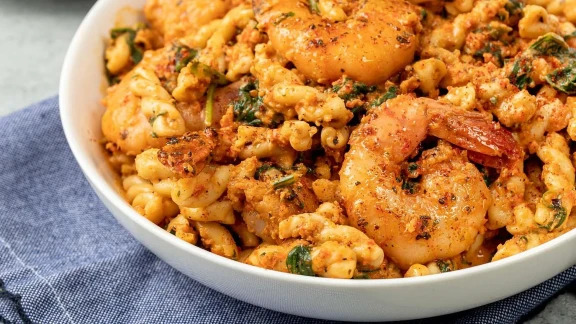 Red Pepper Pesto Shrimp Pasta