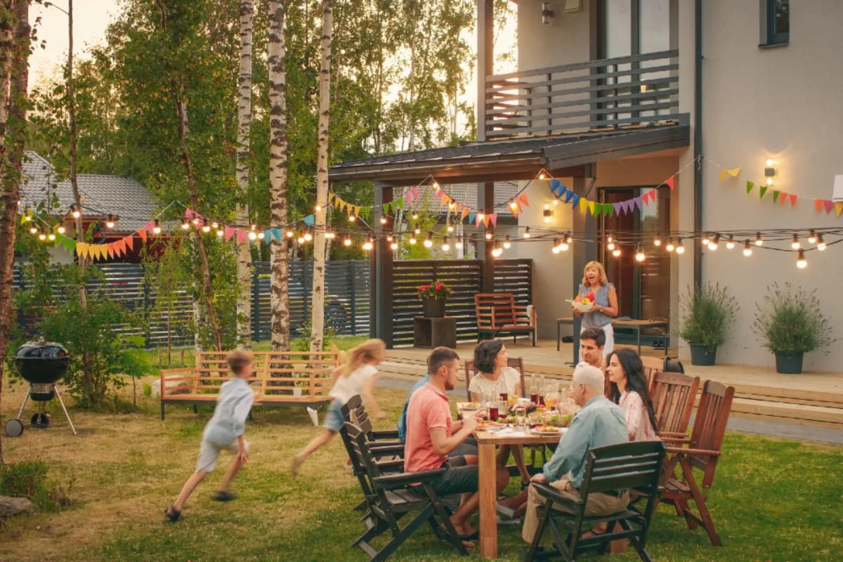 family hanging out in their backyard