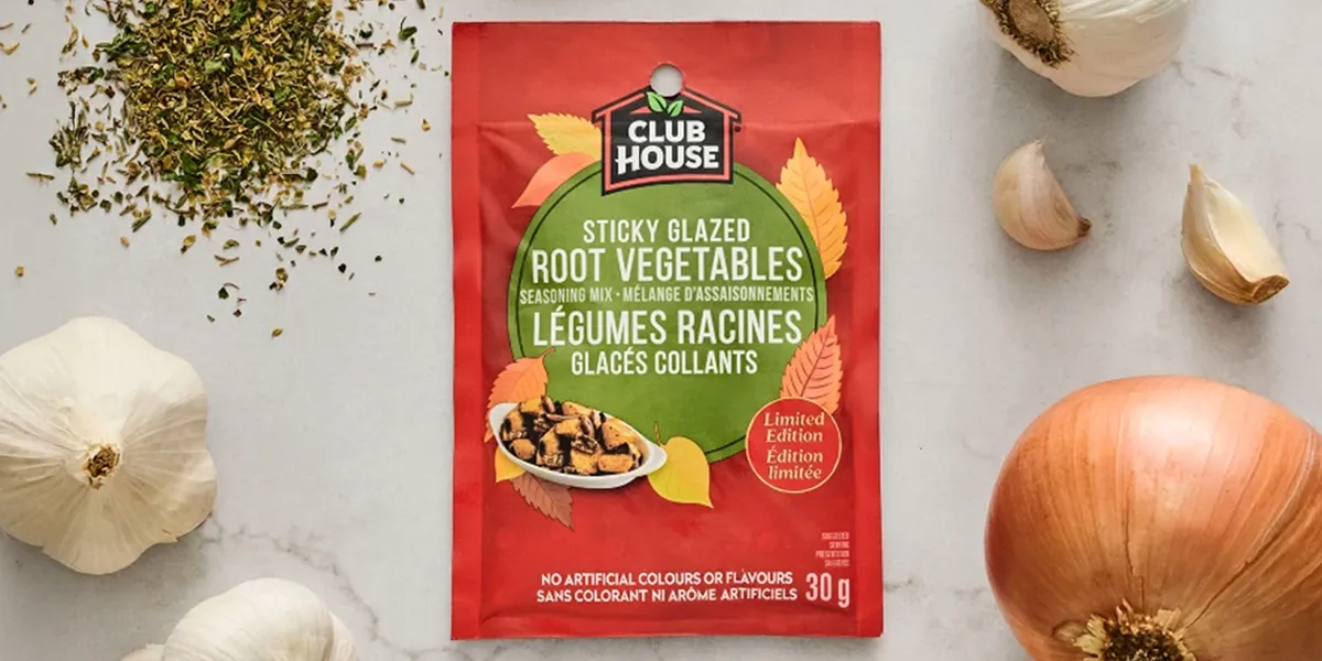 Club House Sticky Glazed Root Vegetables Seasoning Mix 30g with garlic, onion, and herbs