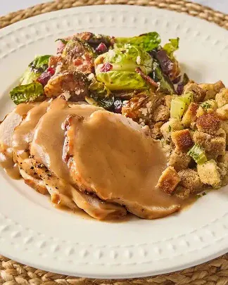 Roast turkey with stuffing and Brussels sprouts