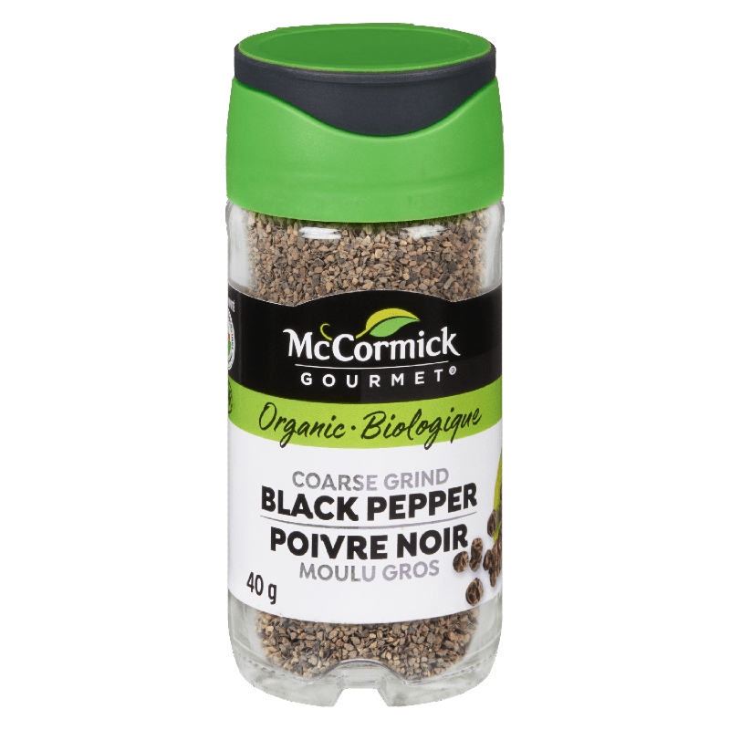 McCormick® Gourmet Collection 100% Organic Black Pepper, Coarse Grind (pimienta  negra molida gruesa 100% orgánica, línea gourmet)