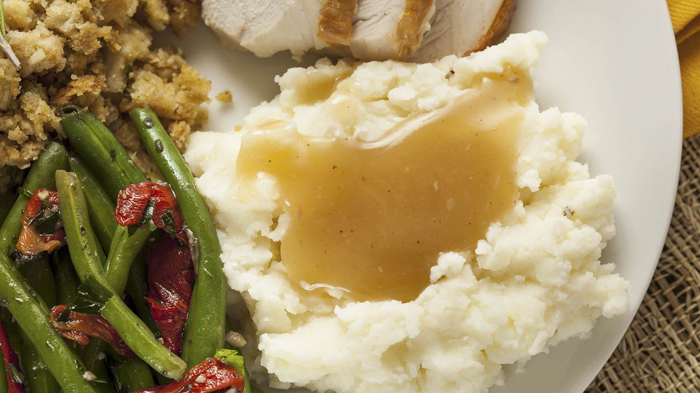 mashed potatoes with organic turkey gravy