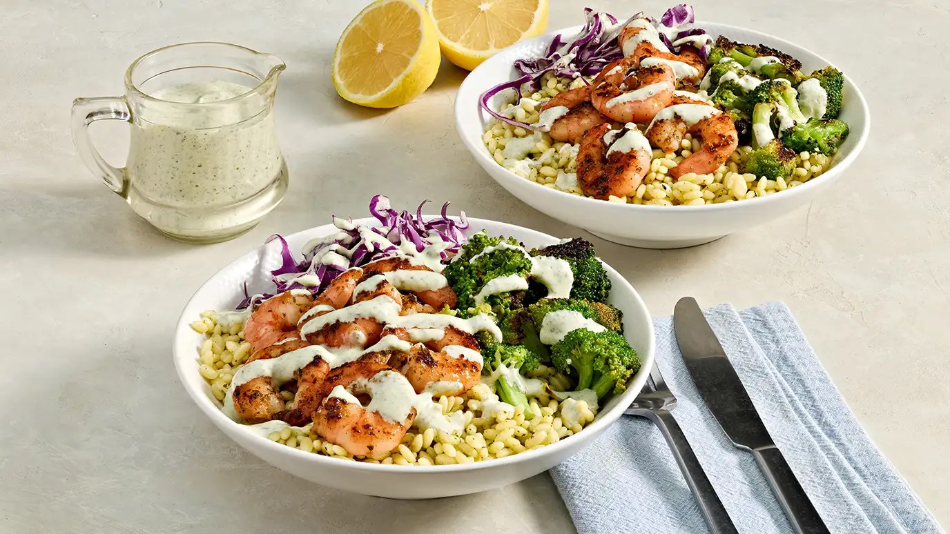 green goddess shrimp bowl