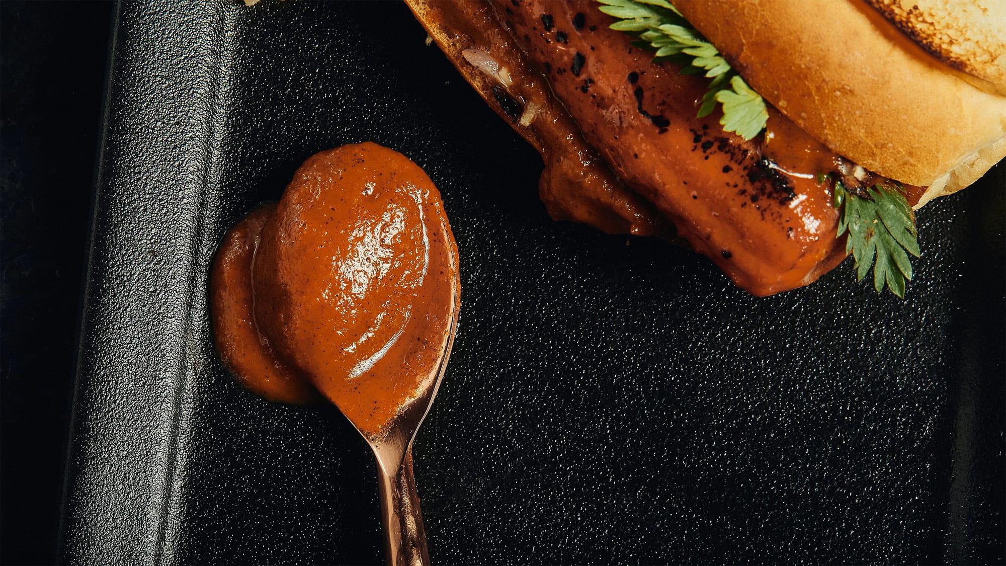 Brined Carrot Hot Dog with charred tomato ketchup