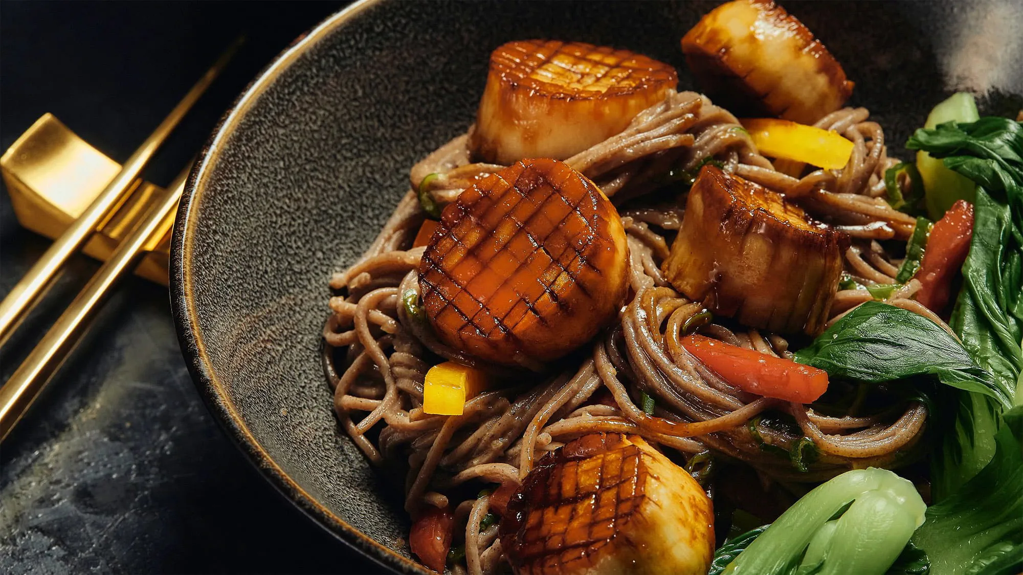 King Trumpet Scallops Soba Noodle Bowl