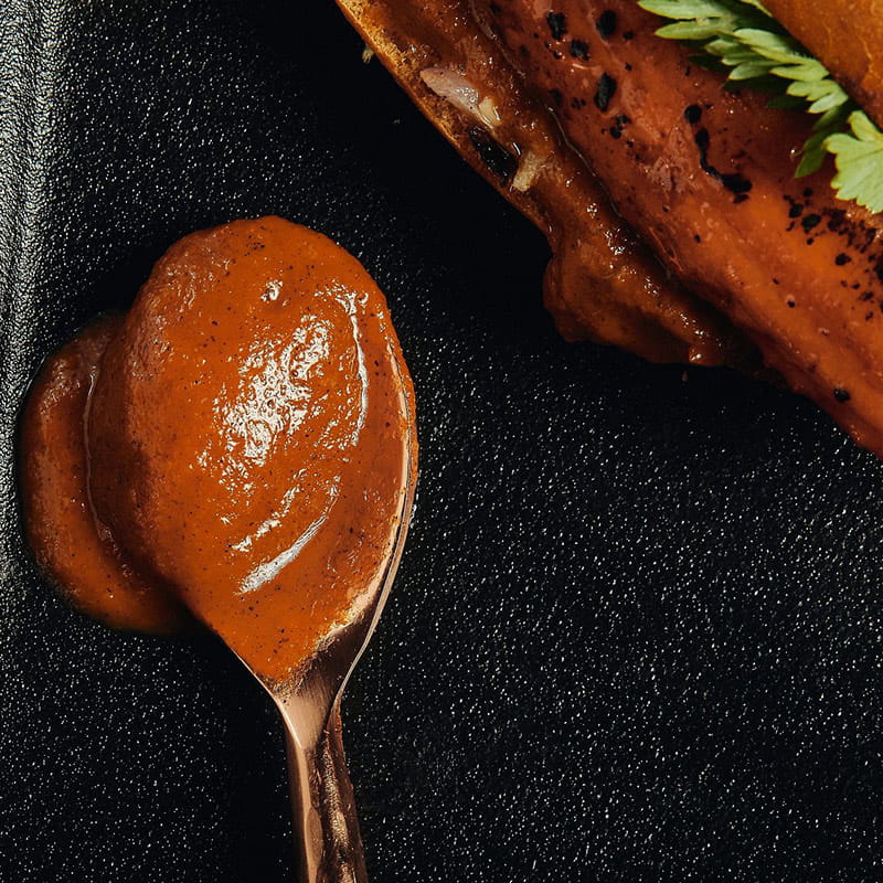 Brined Carrot Hot Dog with charred tomato ketchup