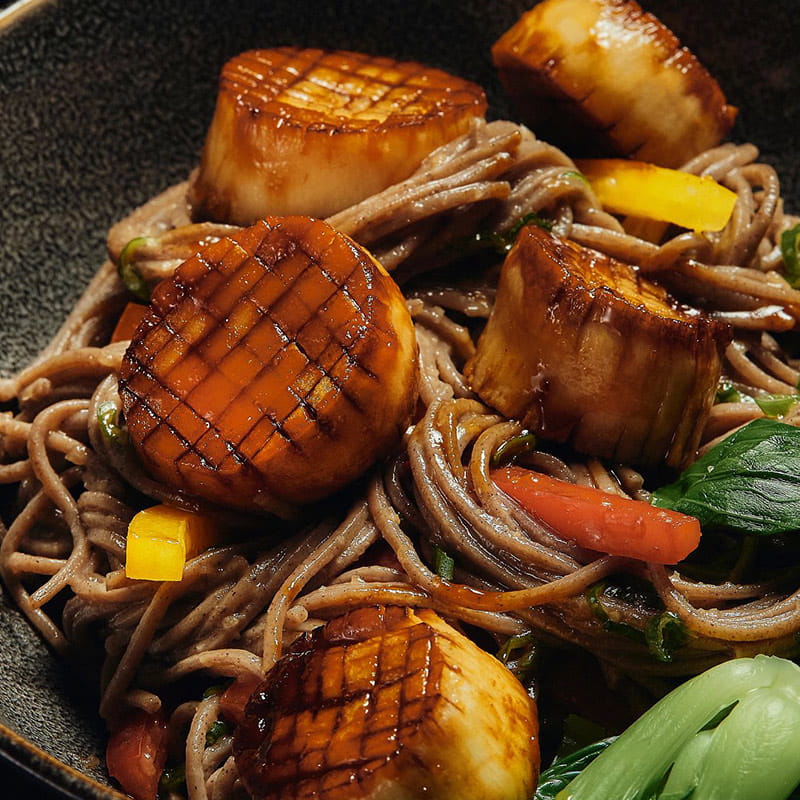 King Trumpet Scallops Soba Noodle Bowl