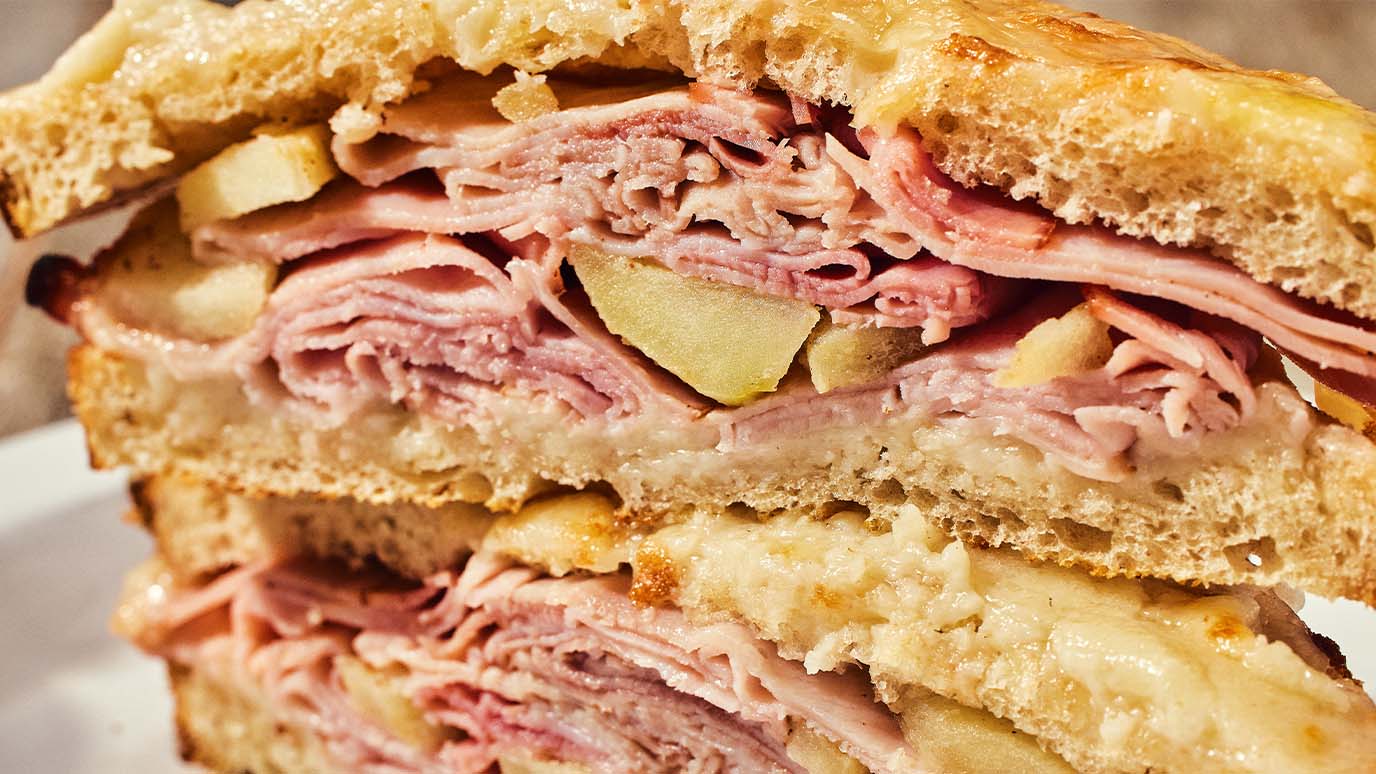 caramelized apple and ham croque monsieur