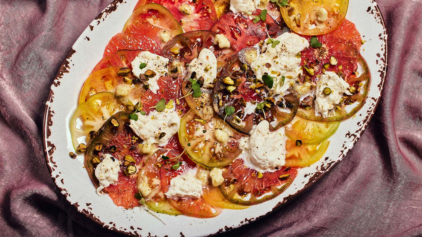 grapefruit tomato carpaccio with yuzu kosho butter