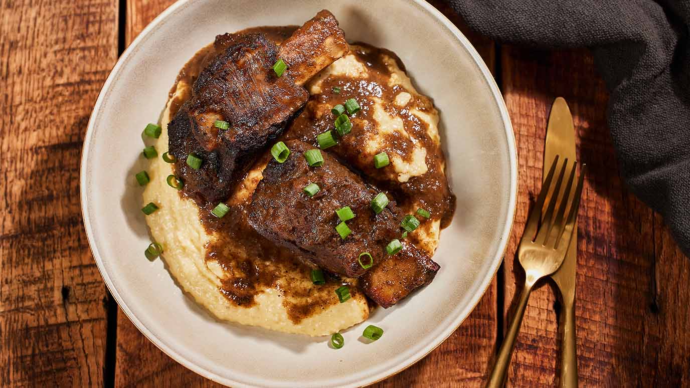 Jerk Braised Short Ribs with Cheesy Grits