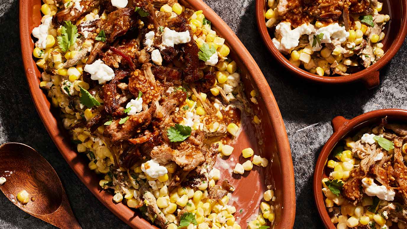 Esquites with Crispy Adobo Carnitas
