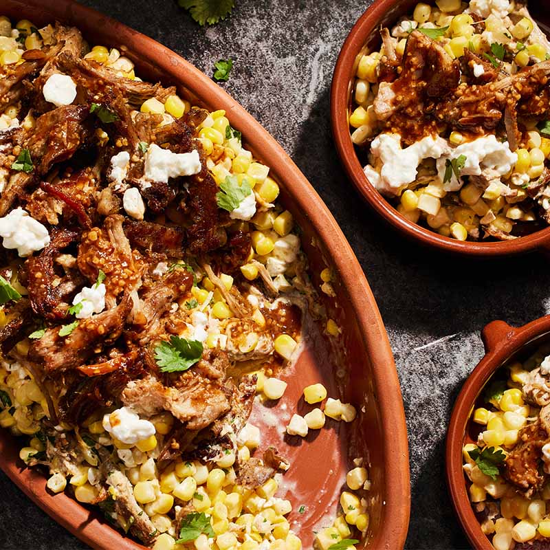Esquites with Crispy Adobo Carnitas