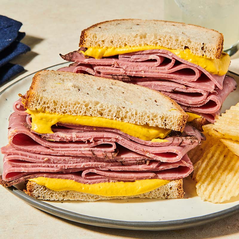 Montreal Smoked Meat Sandwiches with Creamy Yellow Mustard