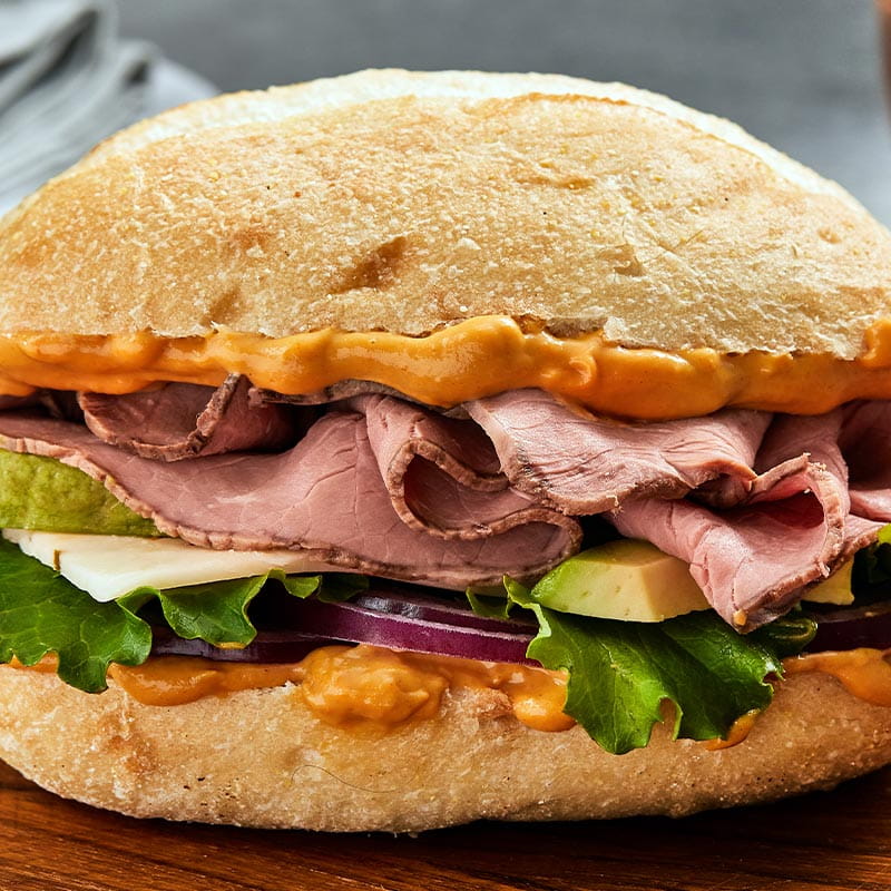 roast beef sandwich with honey chipotle mustard spread