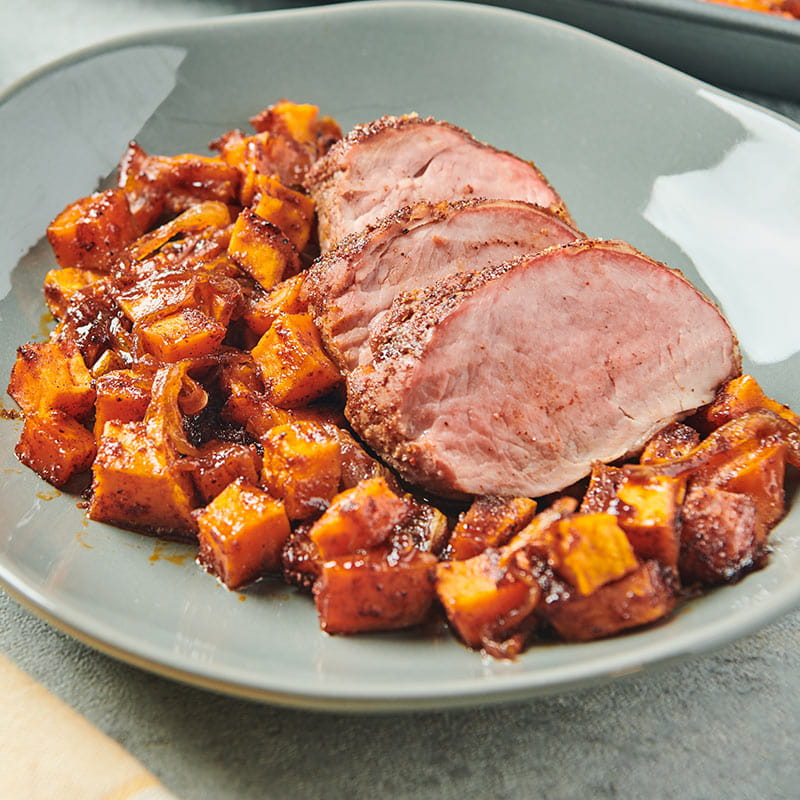 Easy Roast Pork Tenderloin with Brown Sugar Sweet Potatoes